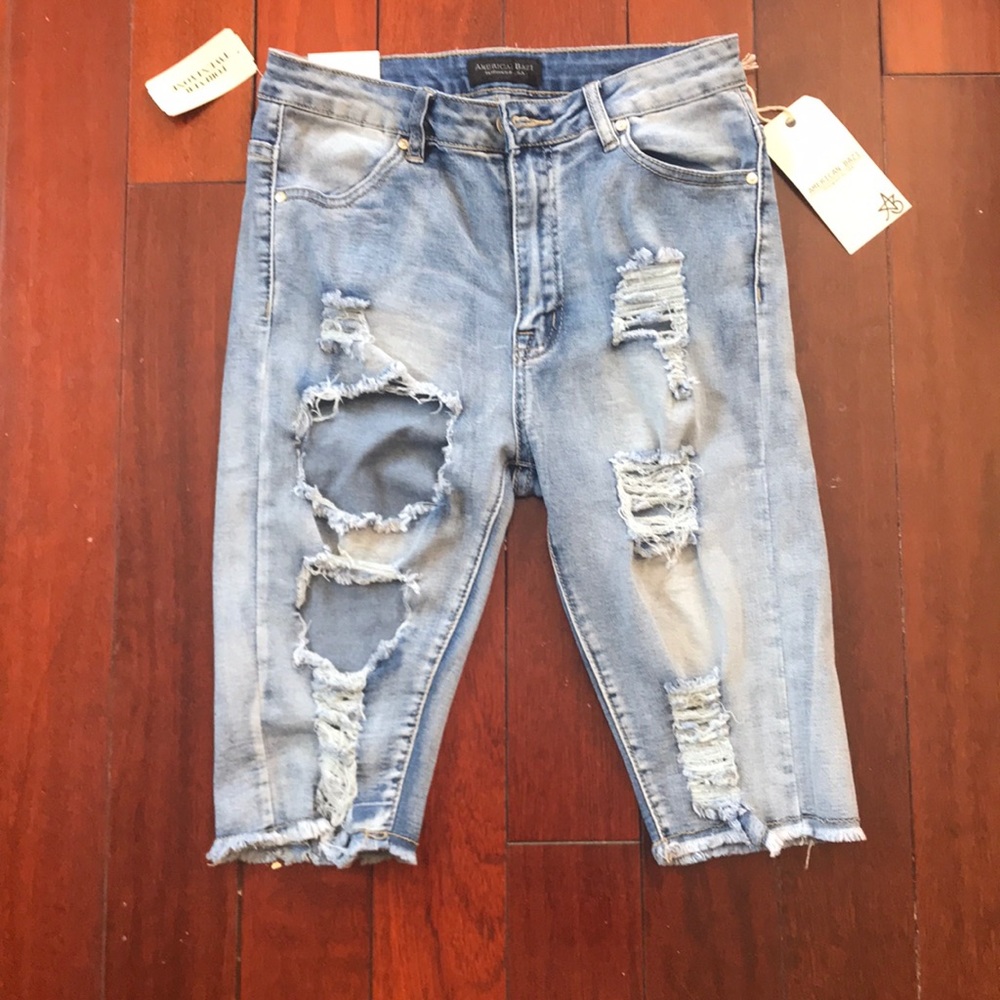 Ripped Jean Bermuda Shorts